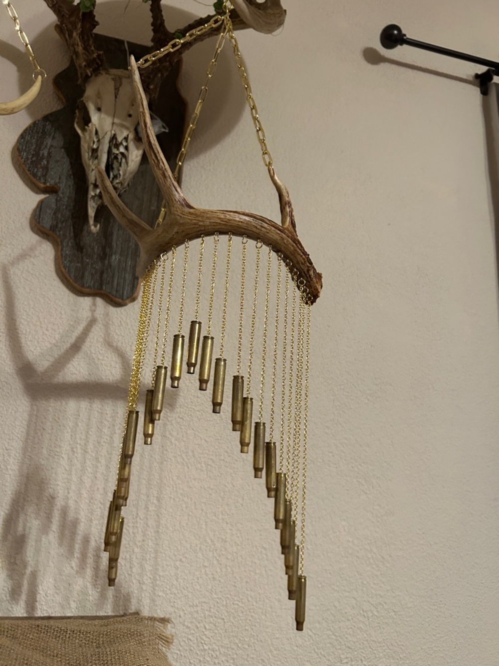 DeerAntler Wind Chime with Brass Bullet Dangles - hand made